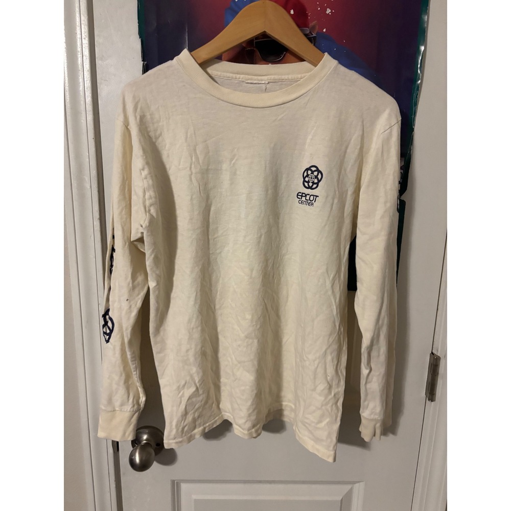 Vintage 1982 Disney World Epcot Center Long Sleeve Shirt Cream Rainbow XL Mens